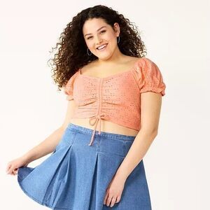Juniors' Plus Size SO Cinched Front Puff Sleeve Top 3X
